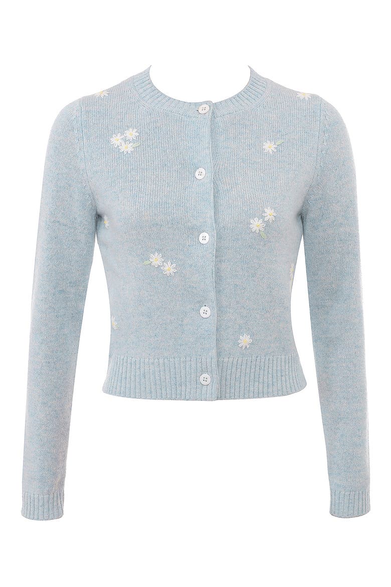 Atheia Flower Embroidered Wool Blend Cardigan, Alternate, color, ANCIENT WATER BLUE