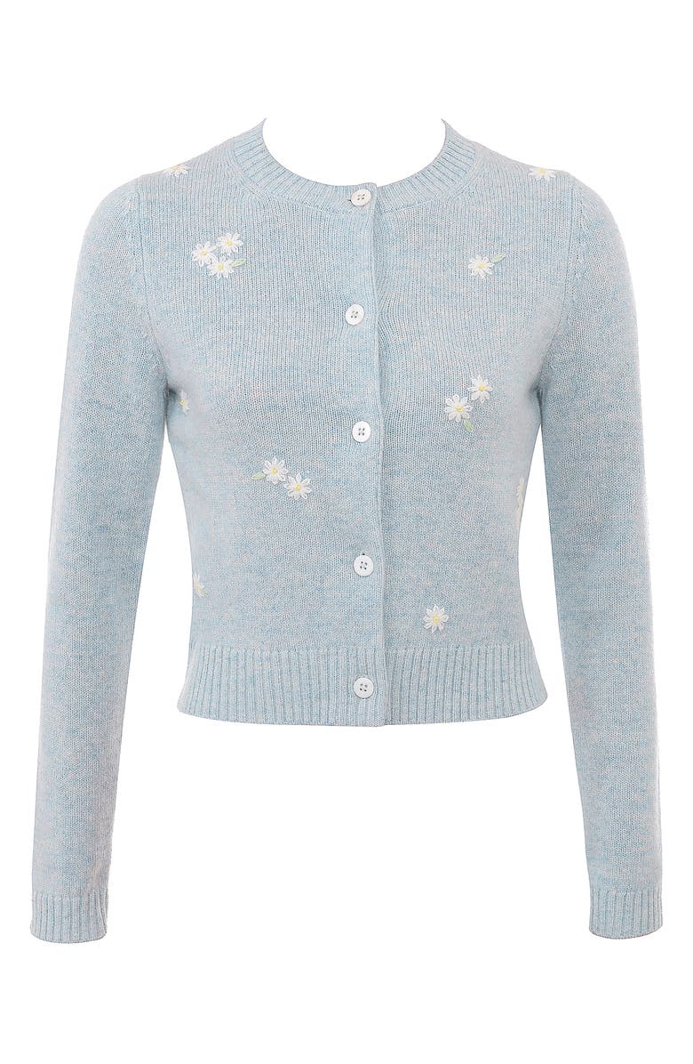 HOUSE OF CB Atheia Flower Embroidered Wool Blend Cardigan, Alternate, color, Ancient Water Blue