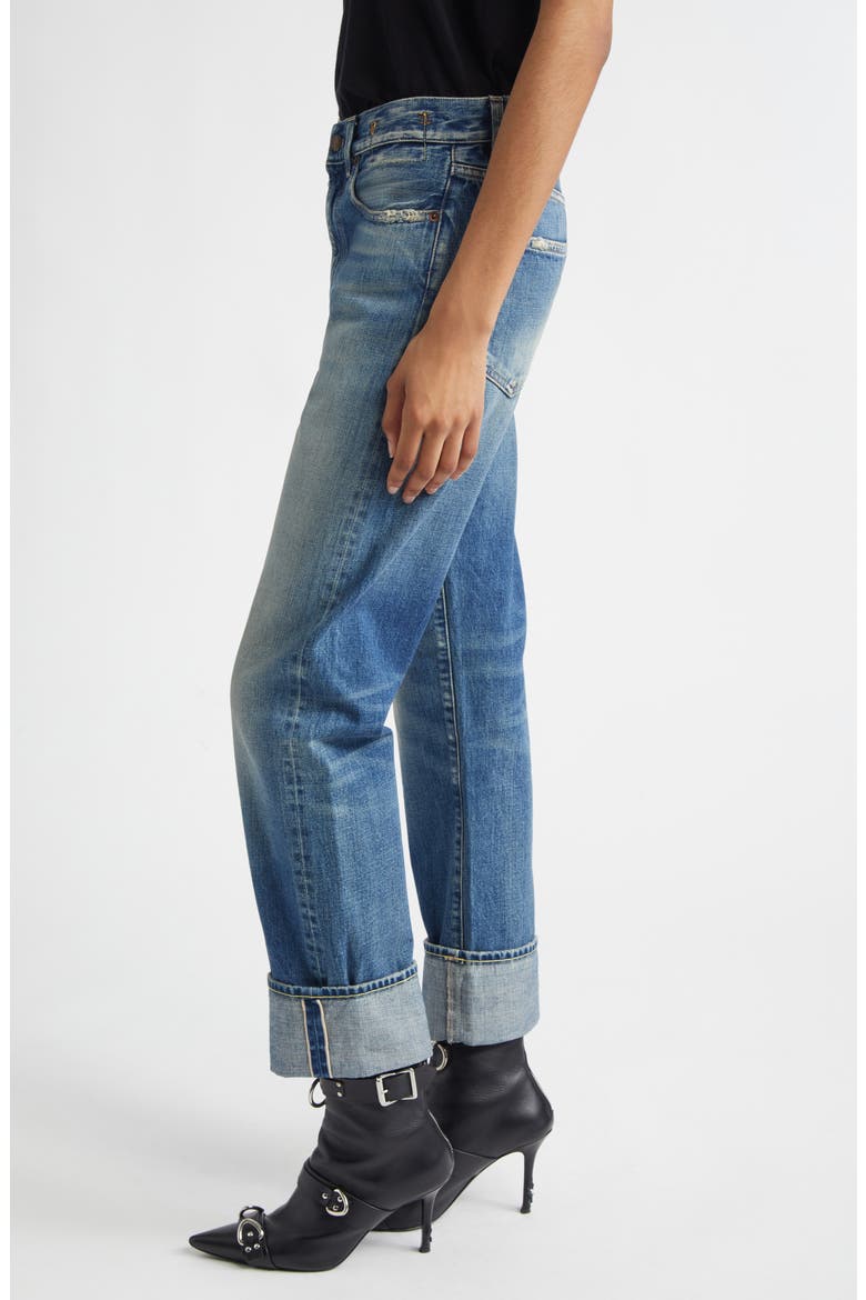 Cuffed Boyfriend Jeans, Alternate, color, ABYSS SELVEDGE BLUE