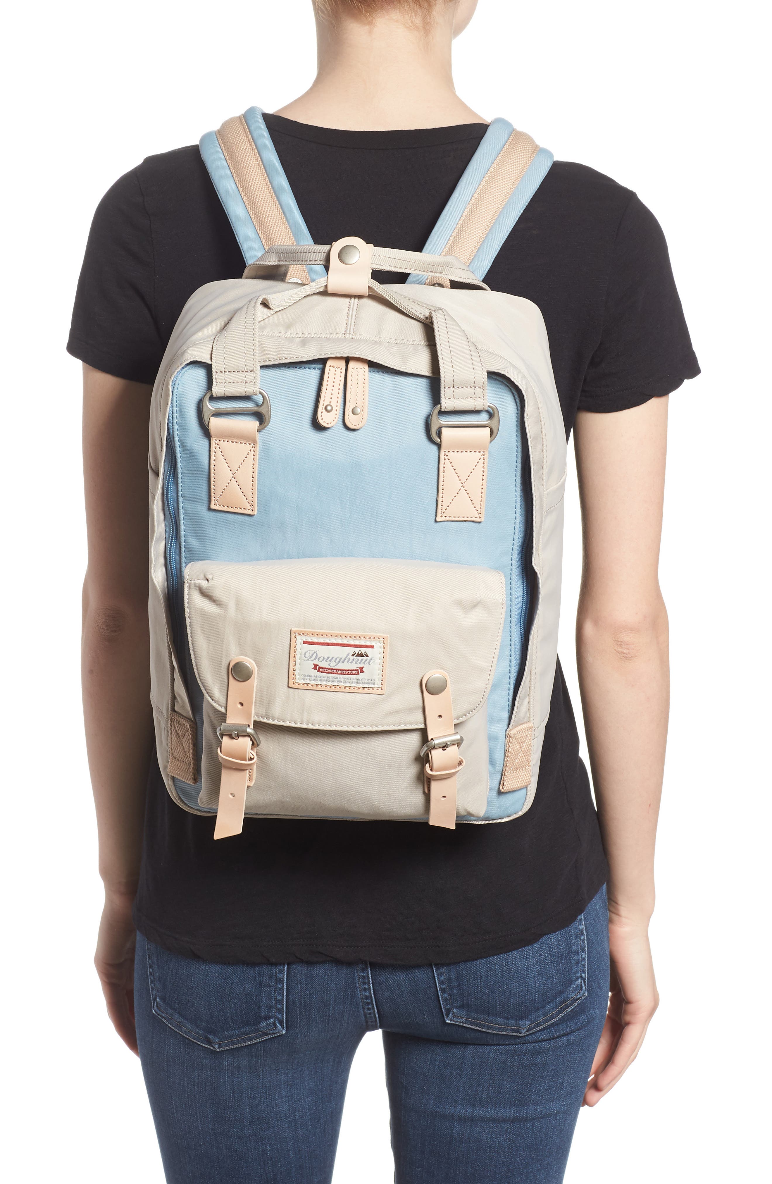 Macaroon Colorblock Backpack, Alternate, color, LIGHT BLUE/ IVORY