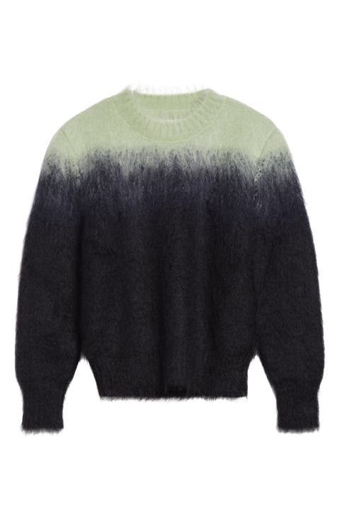 Brushed Mohair Blend Jacquard Crewneck Sweater