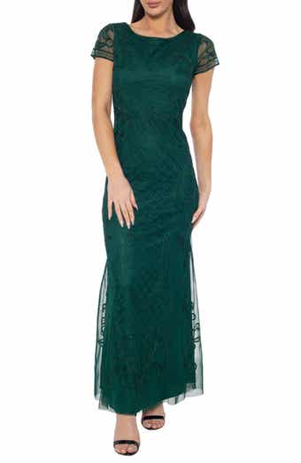Oleg Cassini Soutchae Mesh A-Line Gown