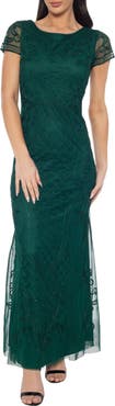 Oleg Cassini Soutchae Mesh A-Line Gown