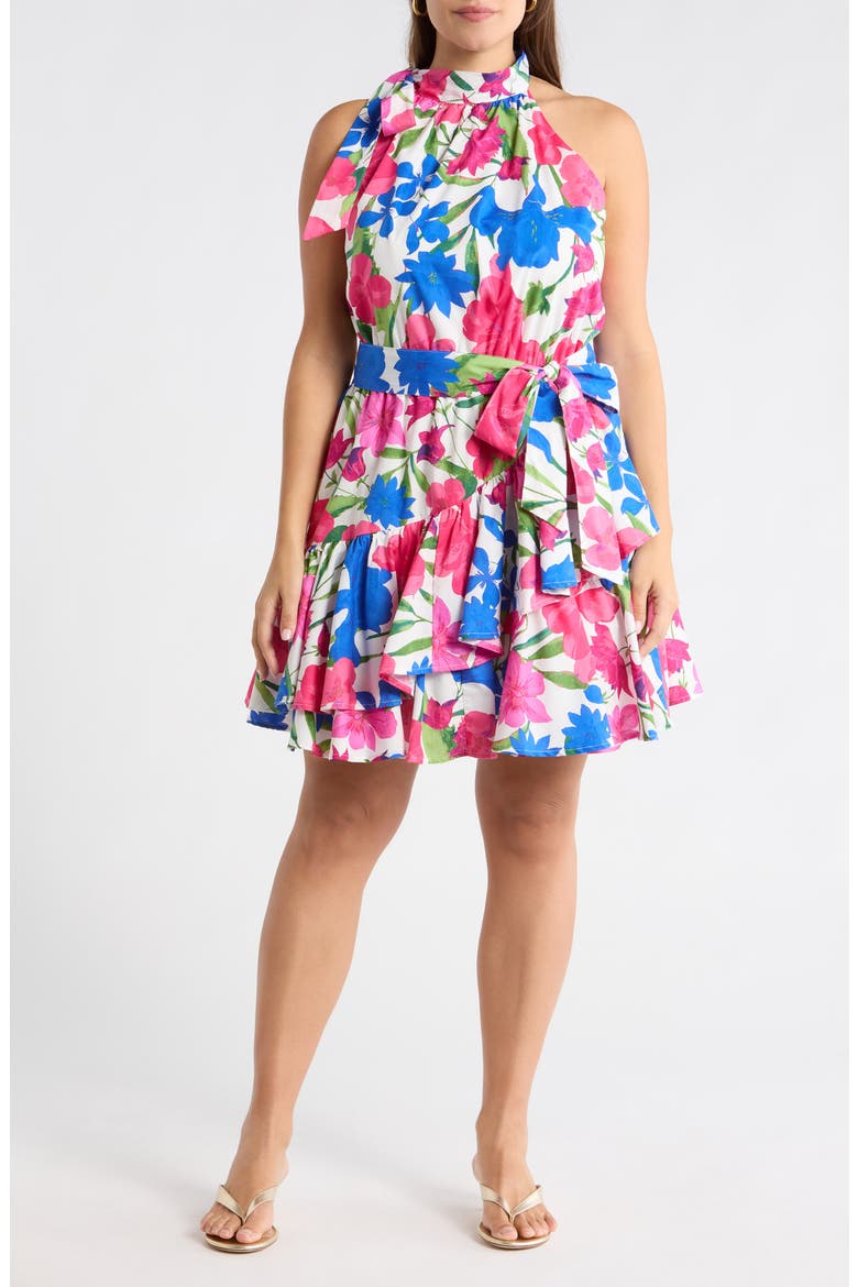 Liran Floral Melis Halter Minidress, Main, color, PINK-BLUE