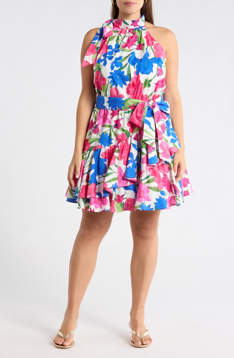 SUGARLIPS Liran Floral Melis Halter Minidress, Main, color, Pink-Blue