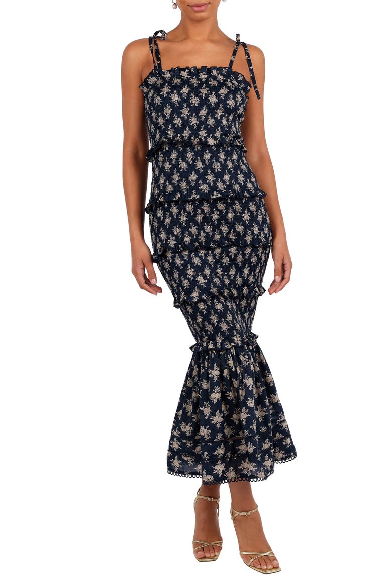 Jazy Floral Tiered Sundress, Main, color, NAVY FLORAL