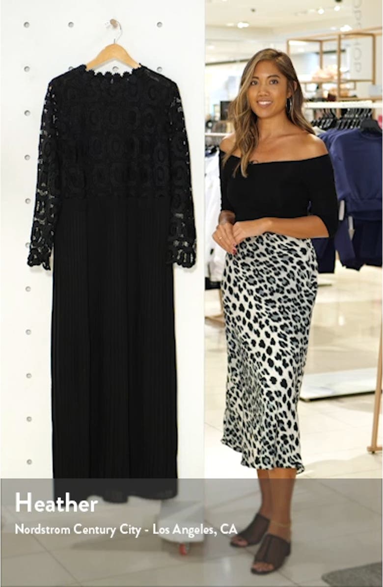 Lace Bodice Pleated Long Sleeve Evening Dress, sales video thumbnail