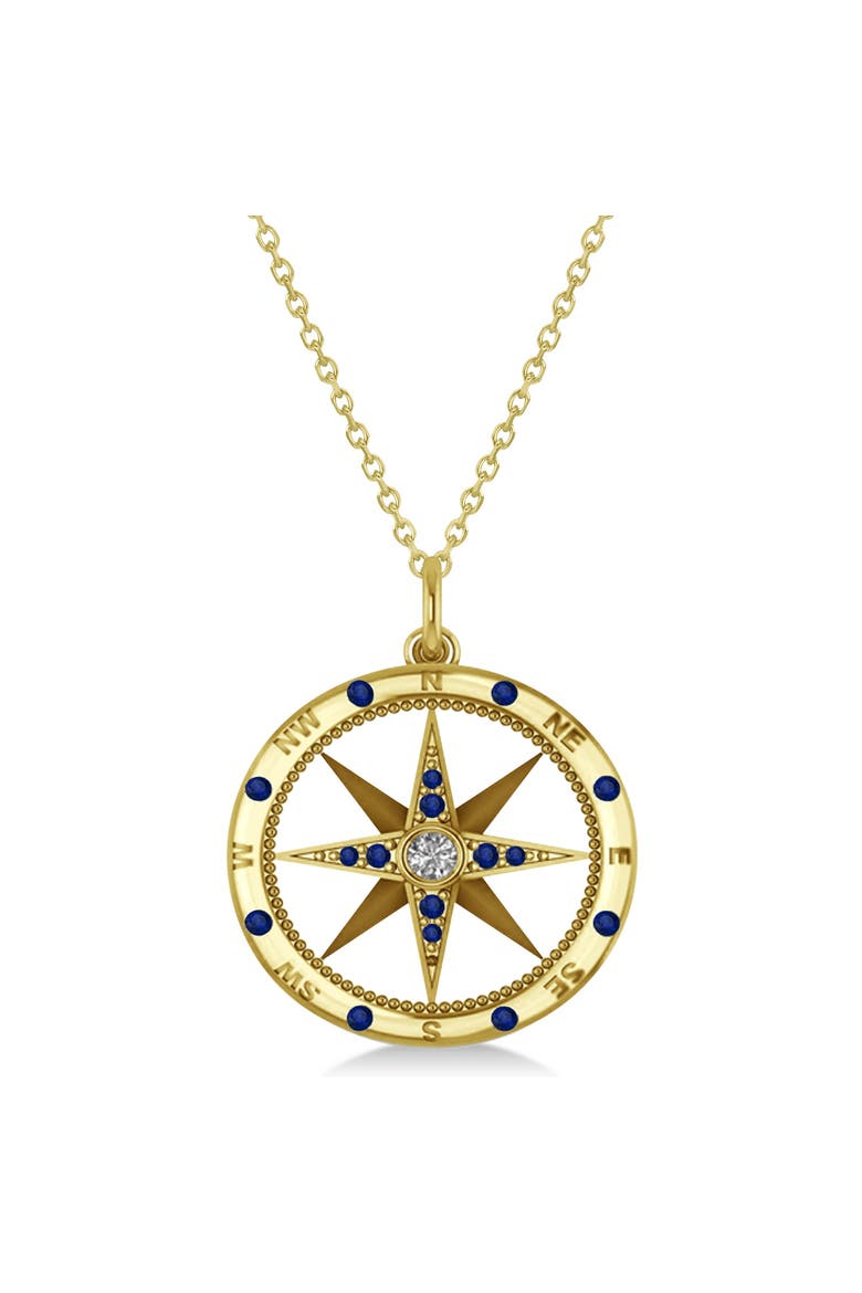 Compass Necklace Pendant Diamond Accented 14k, Main, color, Blue Sapphire,Yellow Gold