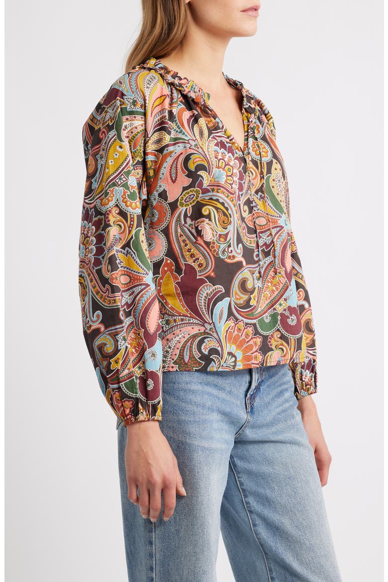 Libby Balloon Sleeve Cotton Top, Alternate, color, PAISLEY FANFARE LIBERTY PRINT