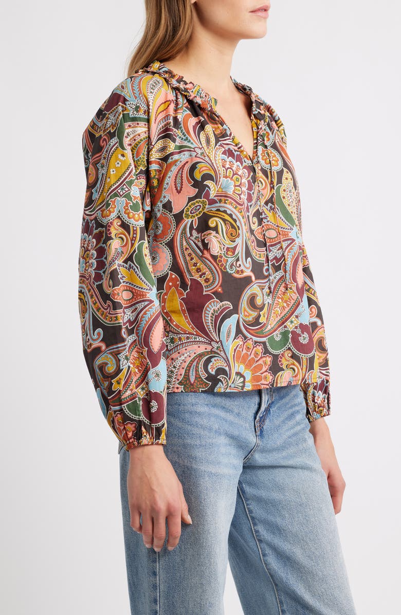 LOVE THE LABEL Libby Balloon Sleeve Cotton Top, Alternate, color, Paisley Fanfare Liberty Print