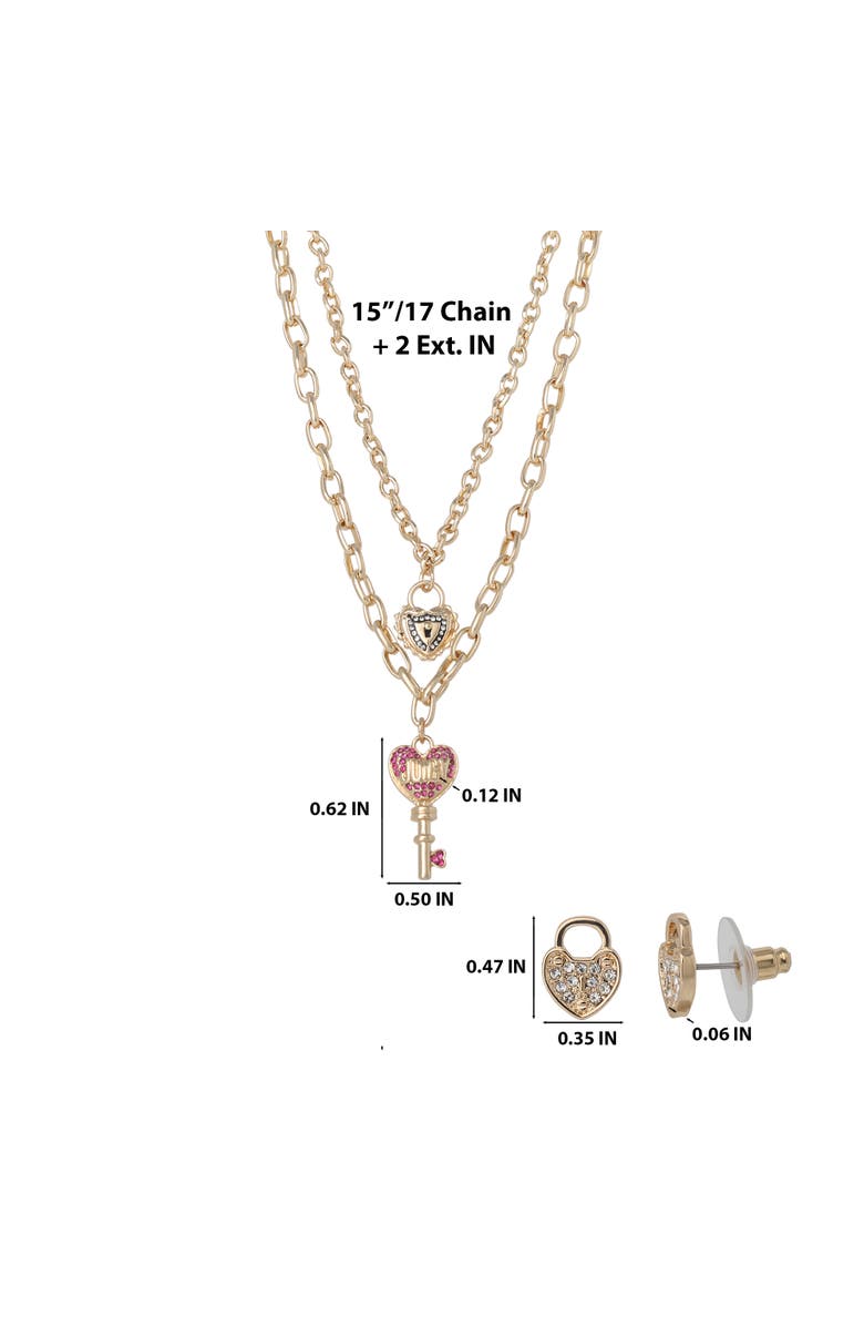 Juicy Couture Key Charm Layered Necklace and Lock Earring Set, Alternate, color, Gold Tone