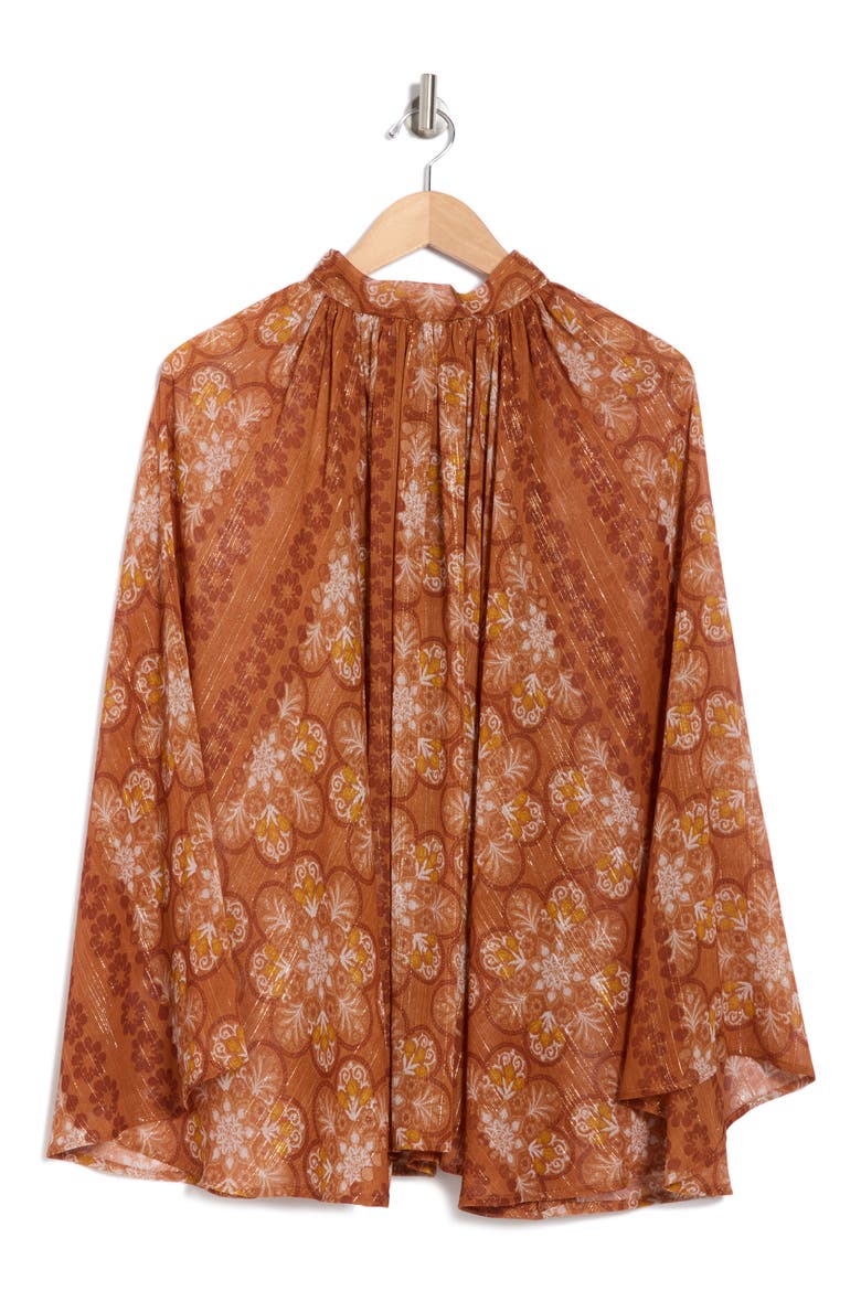 Sheer Bell Sleeve Top, Alternate, color, RUST