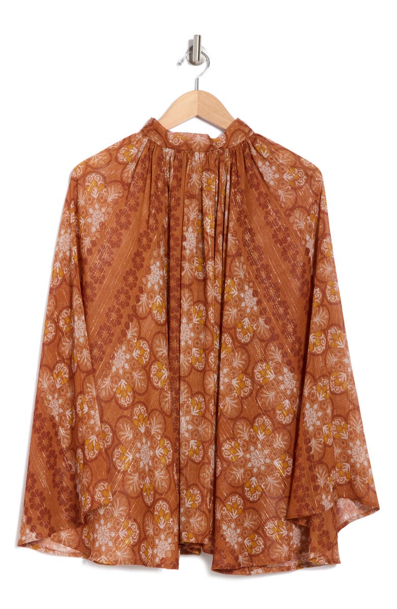 Renee C Sheer Bell Sleeve Top, Alternate, color, Rust