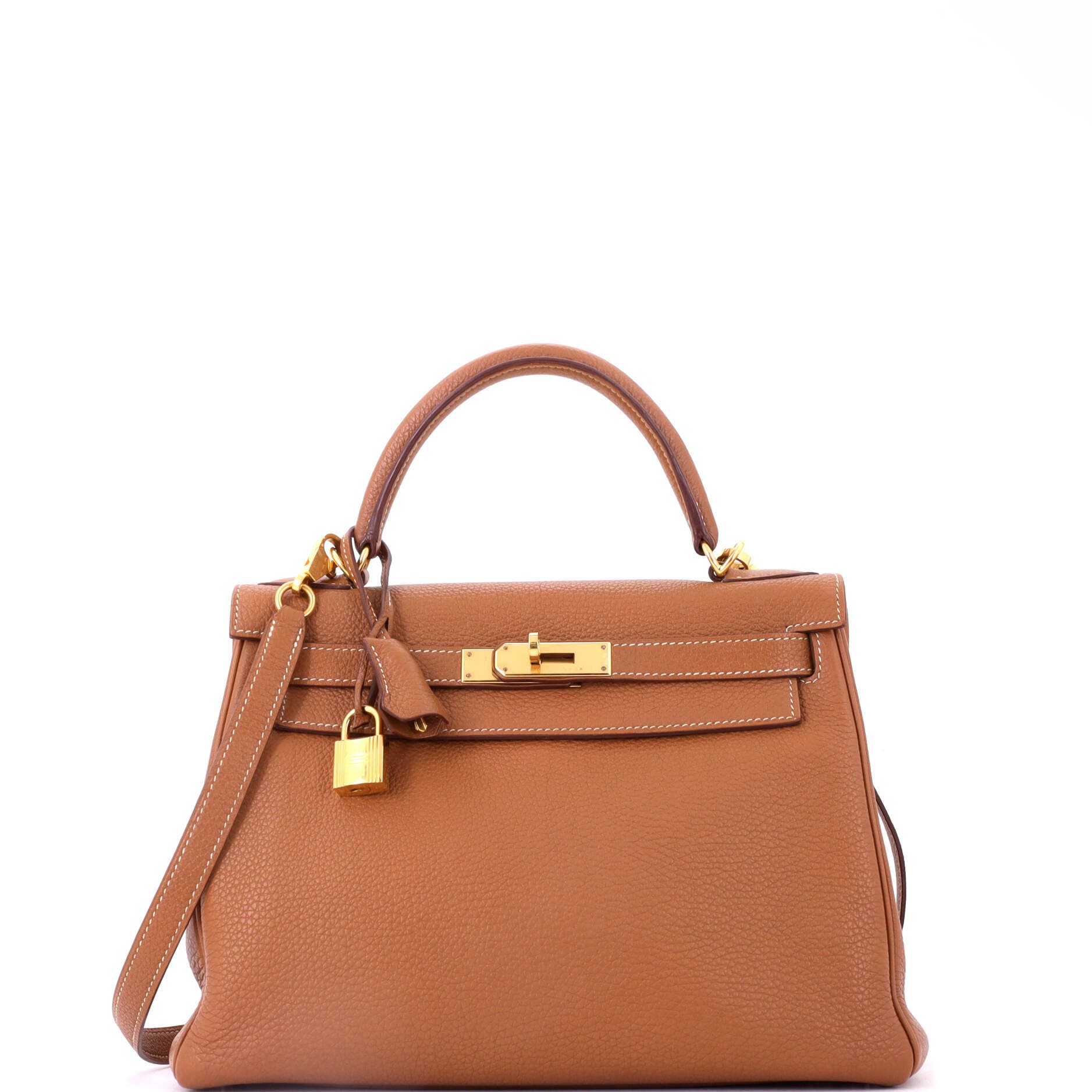 Pre-Owned Hermes Kelly Handbag Brown Togo with Gold Hardware 28, Main, color, Gold