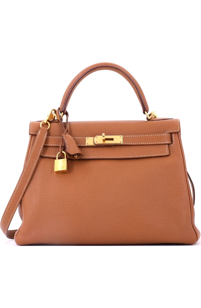 Pre-Owned Hermes Kelly Handbag Brown Togo with Gold Hardware 28, Main, color, Gold