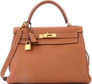 Pre-Owned Hermes Kelly Handbag Brown Togo with Gold Hardware 28