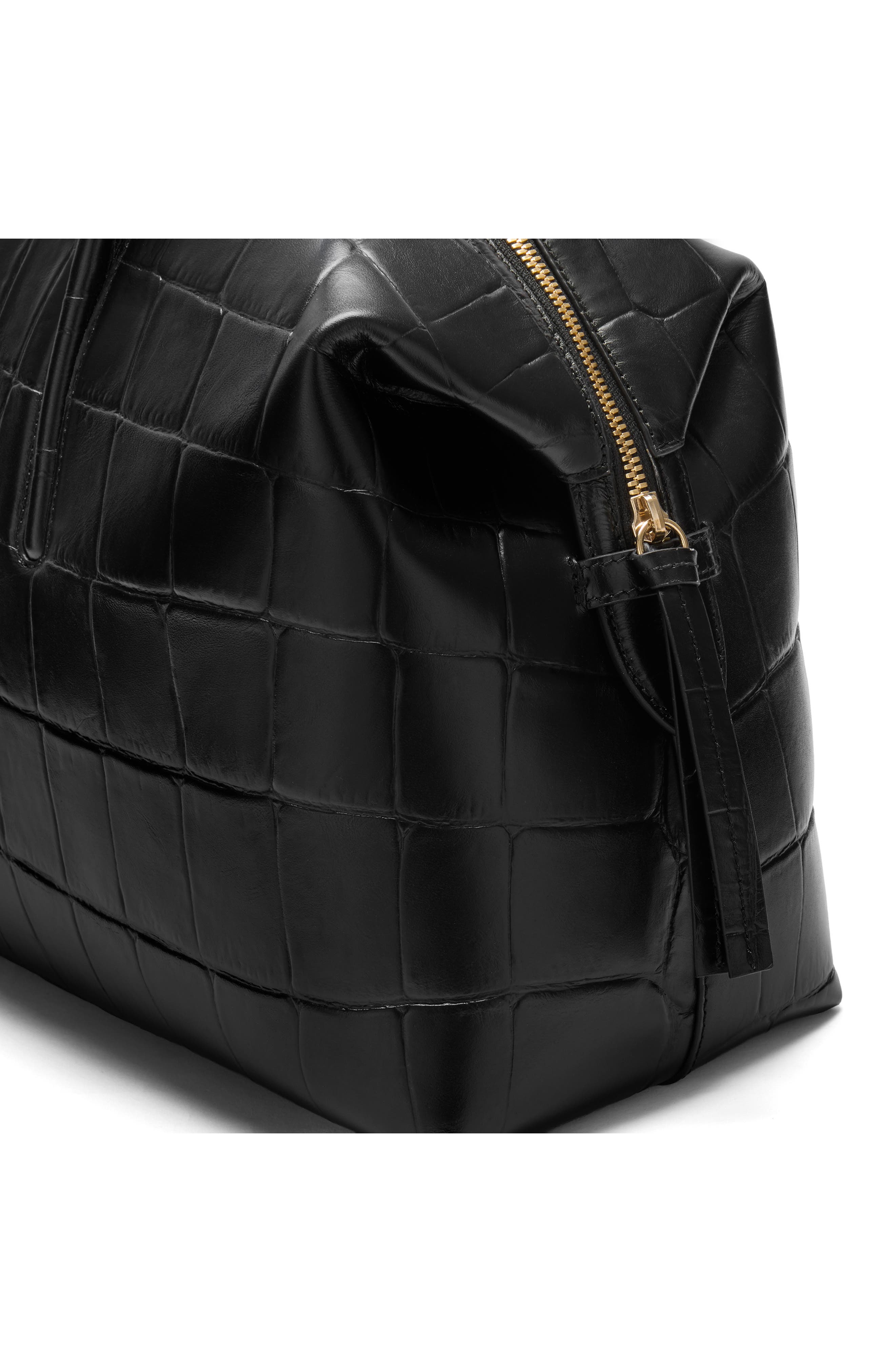 The Stockholm Croc Embossed Leather Shoulder Bag, Alternate, color, BLACK