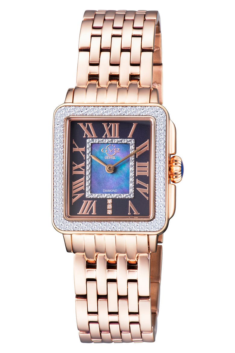 Padova Diamond Swiss Quartz Rectangle Bracelet Watch, 30mm - 0.014ct., Main, color, ROSE GOLD