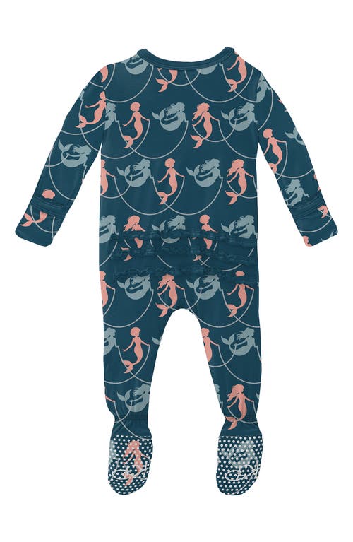Kickee Pants Mermaid Print Zip Footie In Blue