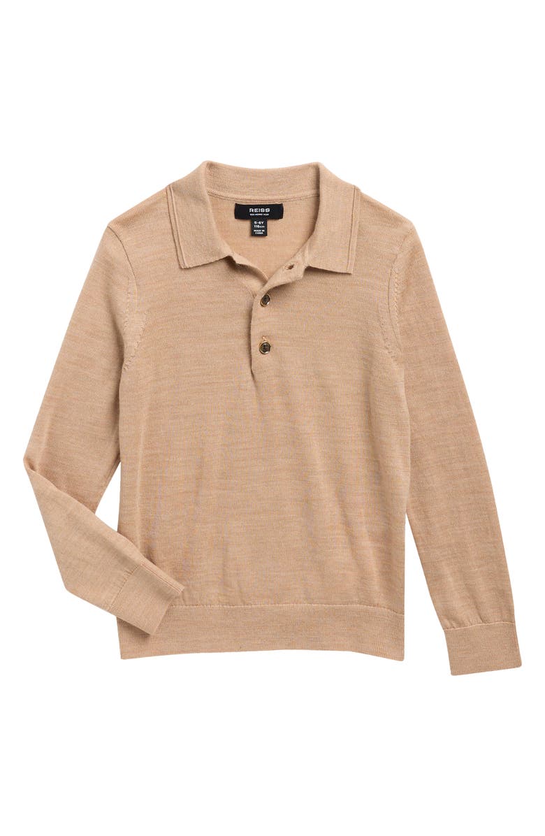 Reiss Kids' Trafford Wool Polo Sweater, Main, color, Camel Melange