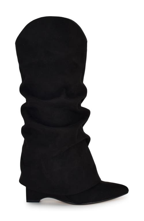 Nine West Amazin Foldover Shaft Pointed Toe Wedge Boot In Black