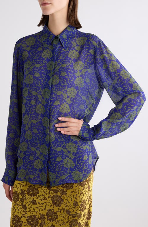 Dries Van Noten Chowy Floral-print Georgette Shirt In Blue