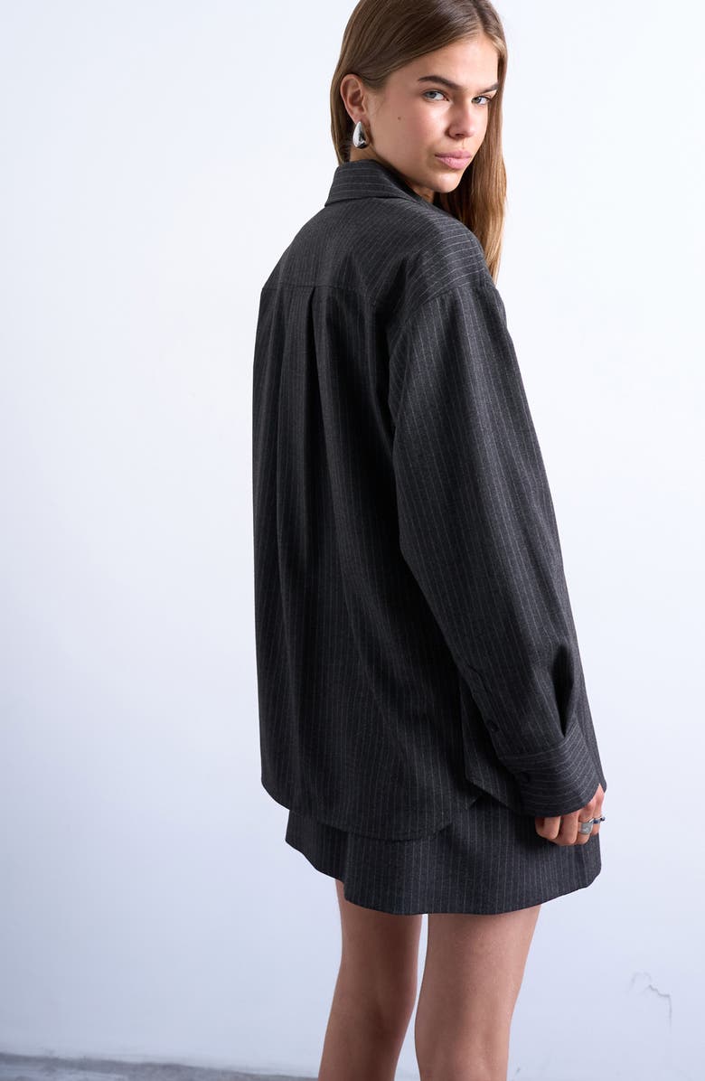 Topshop Tailored Pinstripe Shirt, Alternate, color, Grey