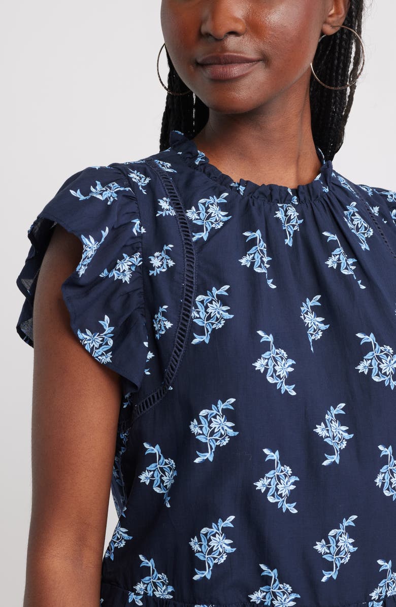 Treasure & Bond Tiered High Neck Shift Minidress, Alternate, color, Navy Batik Floral