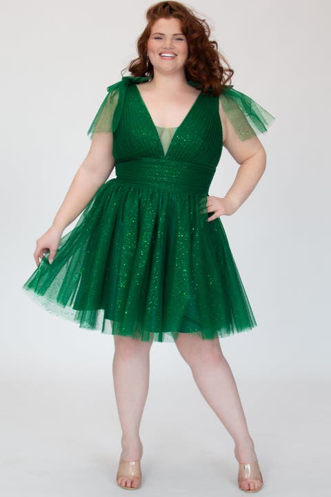 Sparkle Tulle Curvy Cocktail Party Dress with Bows