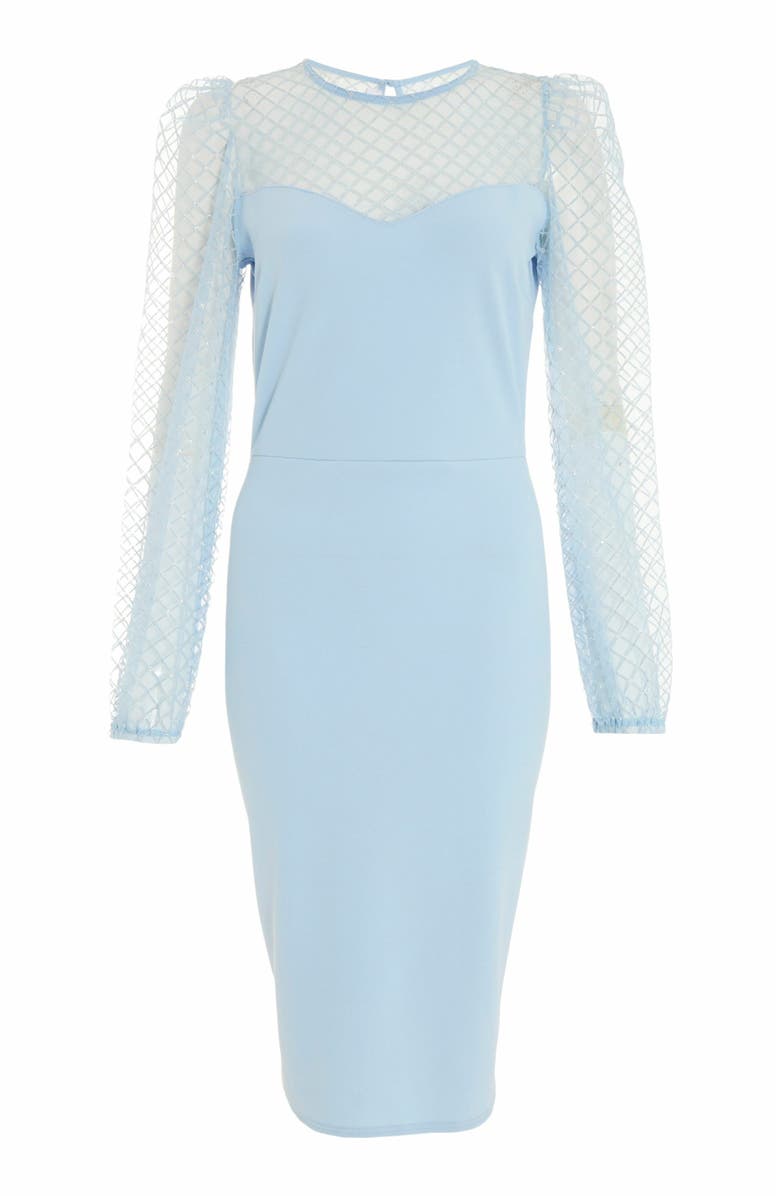 QUIZ Scuba Crepe/Mesh Sweetheart Midi Dress, Alternate, color, 