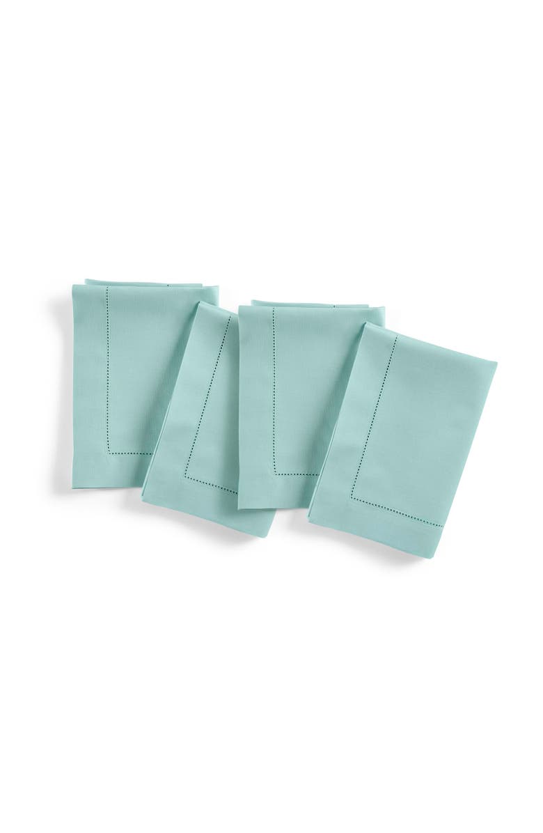 Solino Home Linen Dinner Napkins - Cotton Linen Hemstitch, 20" x 20" Inch, Main, color, Pastel Turquoise