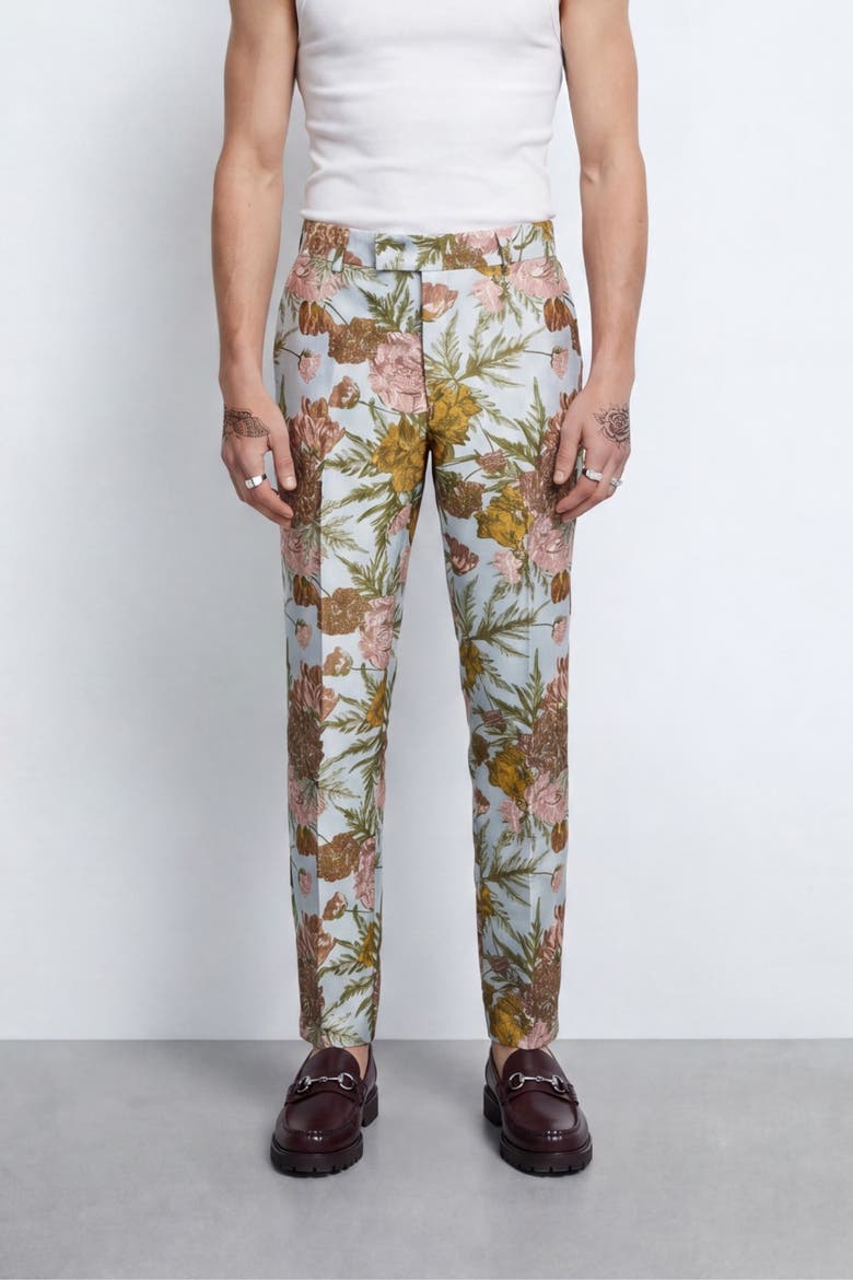 Hirshfield Slim Fit Floral Suit Trousers, Alternate, color, Silver