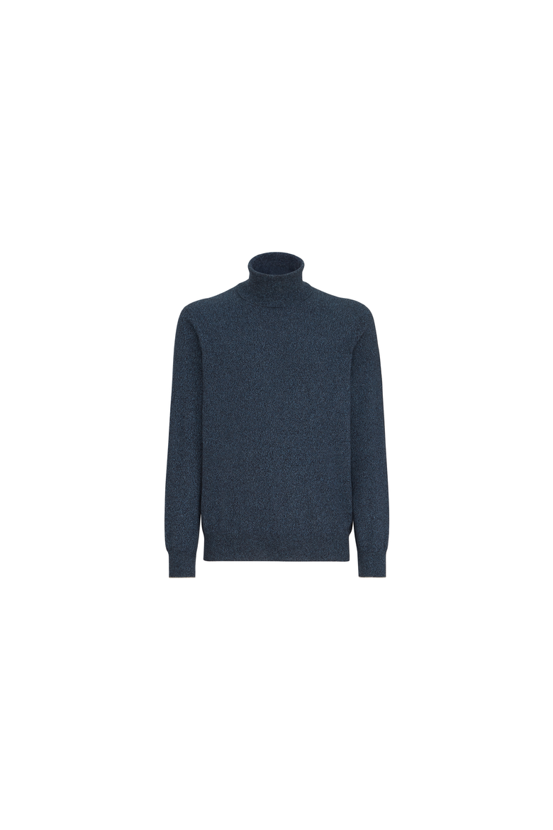 Mouliné cashmere turtleneck sweater, Alternate, color, Denim
