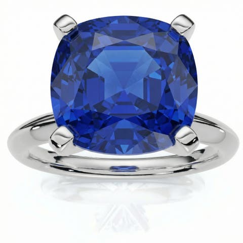 5Ct Cushion Blue Sapphire Solitaire Ring 14k Gold Lab Grown 9MM