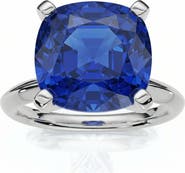 Bliss Diamond 5Ct Cushion Blue Sapphire Solitaire Ring 14k Gold Lab Grown 10MM