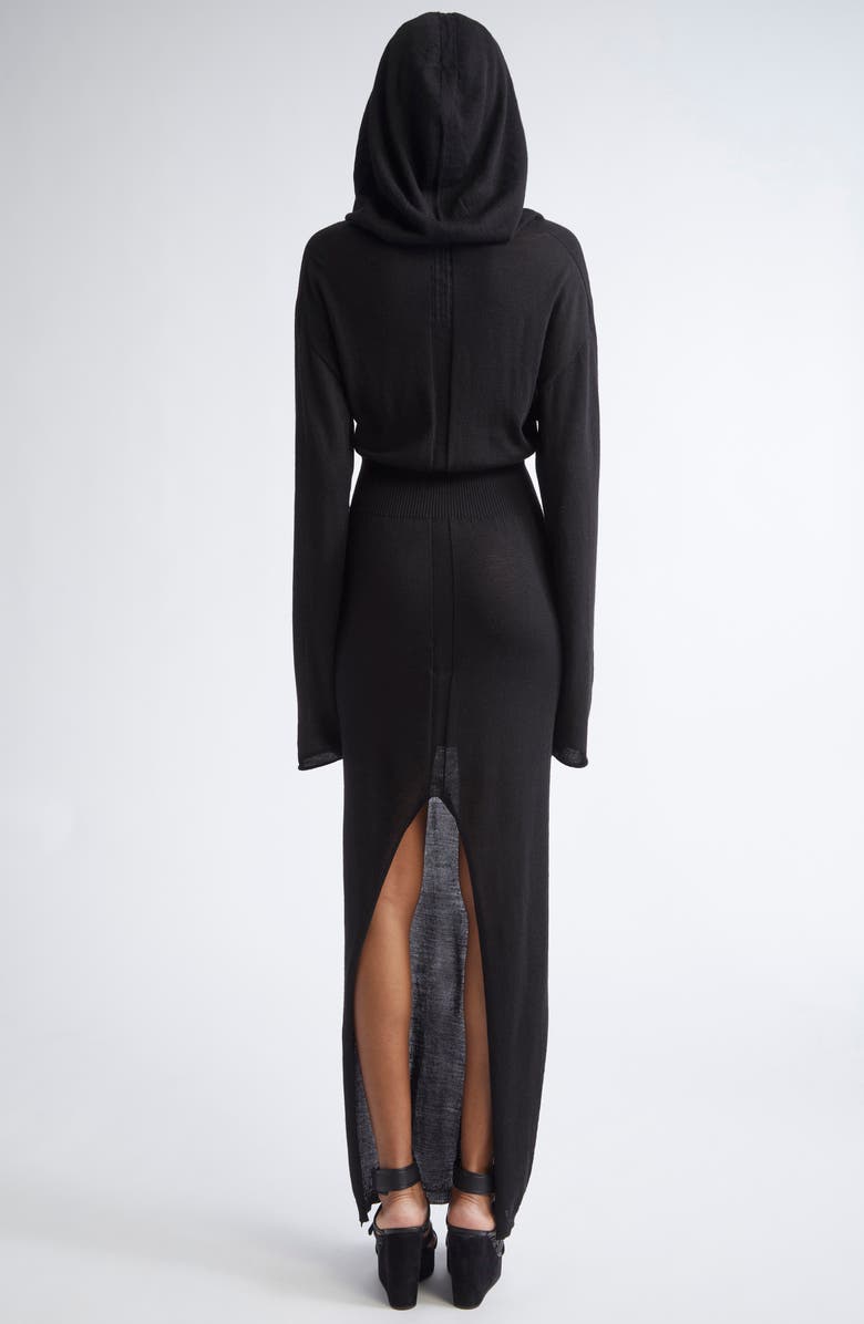Rick Owens Abito Long Sleeve Hooded Maxi Virgin Wool Sweater Dress, Alternate, color, Black