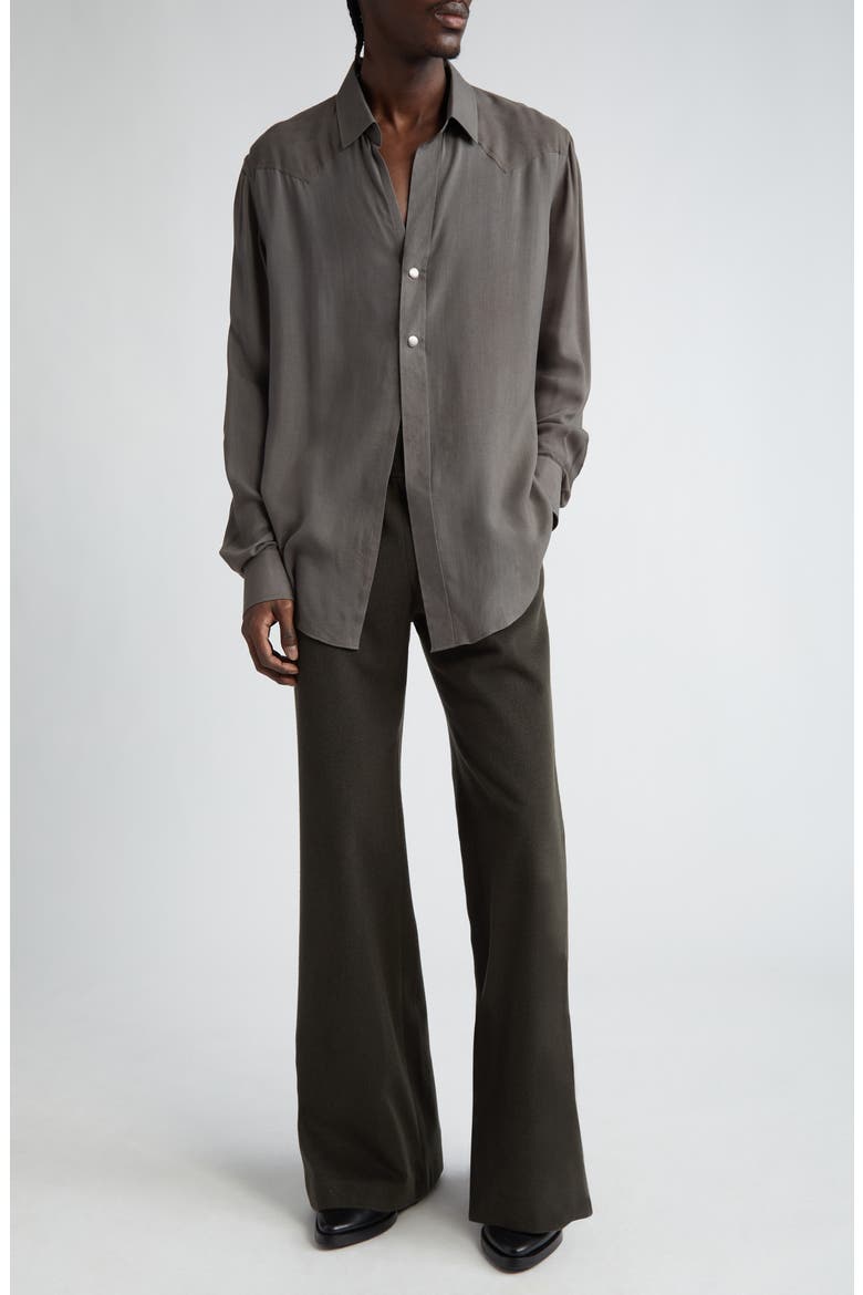 Gender Inclusive Modal & Cashmere Snap-Up Shirt, Alternate, color, BLACK OLIVE
