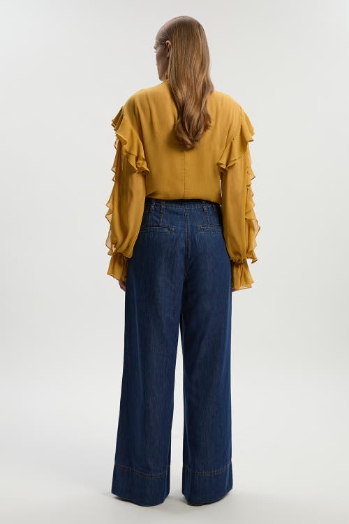 Karen Millen Denim Wide Legged Pants In Blue