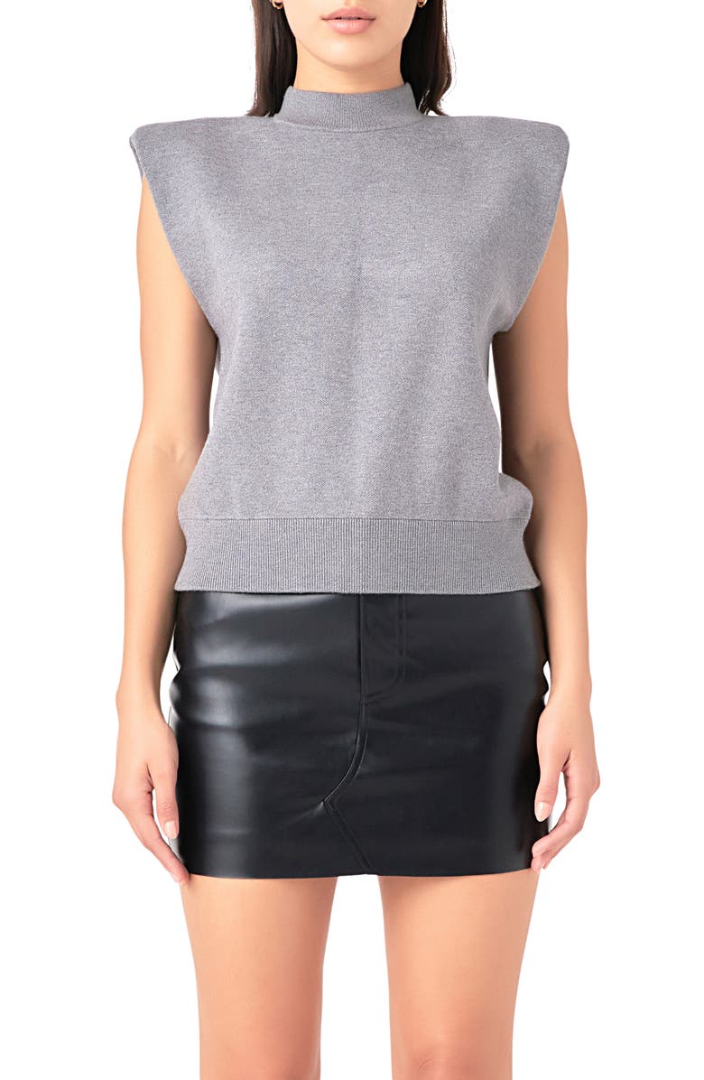 Grey Lab Mock Neck Sleeveless Knit Top, Main, color, Heather Grey