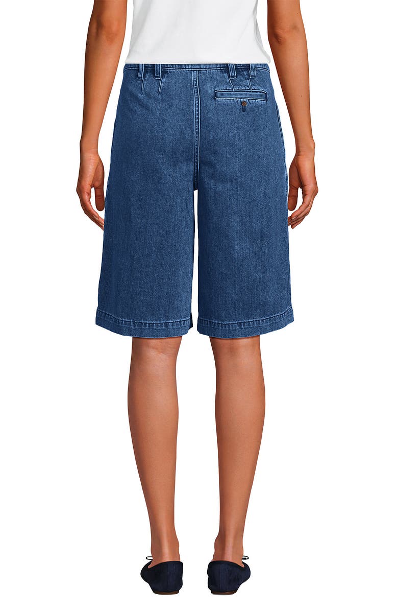 Lands' End Lightweight Denim Mid Rise Pleated 12" Slouchy Shorts, Alternate, color, 