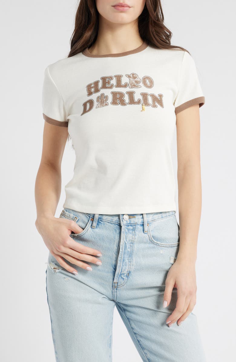 Vinyl Icons Hello Darlin' Ringer Graphic T-Shirt, Main, color, Marshmallow