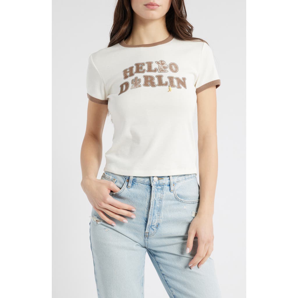 Shop Vinyl Icons Hello Darlin' Ringer Graphic T-shirt In Marshmallow
