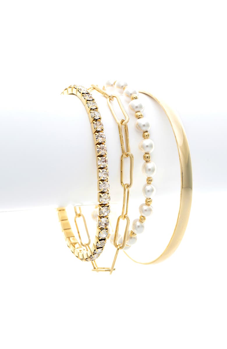 RIVKA FRIEDMAN Set of 4 Freshwater Pearl & Cubic Zirconia Bracelets, Alternate, color, Gold
