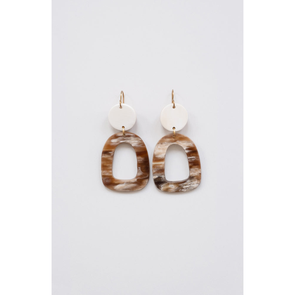 Maadili Collective Open Oblong Earrings In White & Brown
