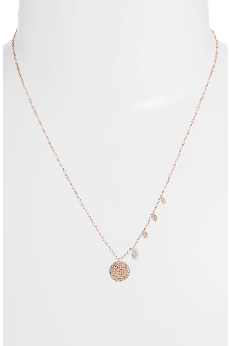 Diamond Pavé Disc & Hamsa Necklace, Alternate, color, ROSE GOLD