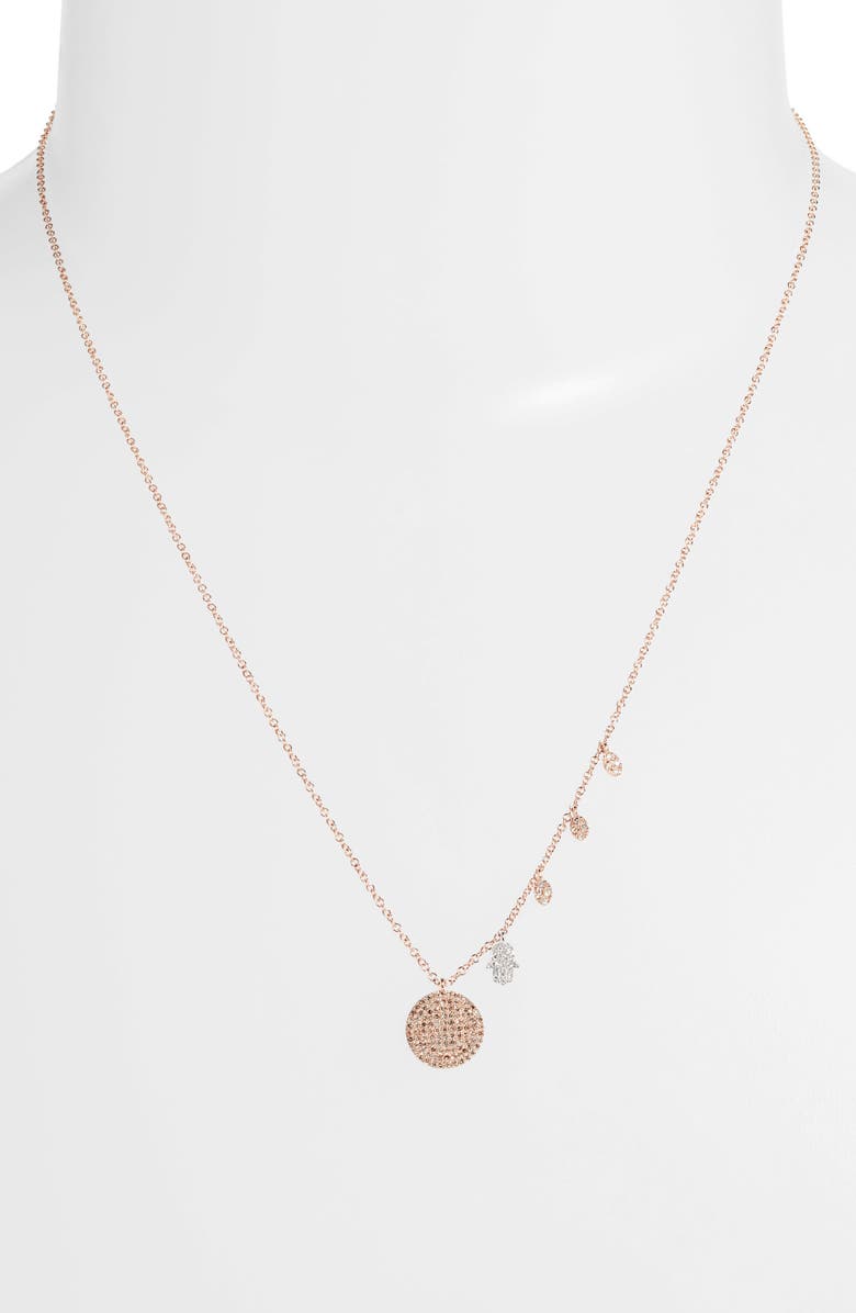 Meira T Diamond Pavé Disc & Hamsa Necklace, Alternate, color, Rose Gold