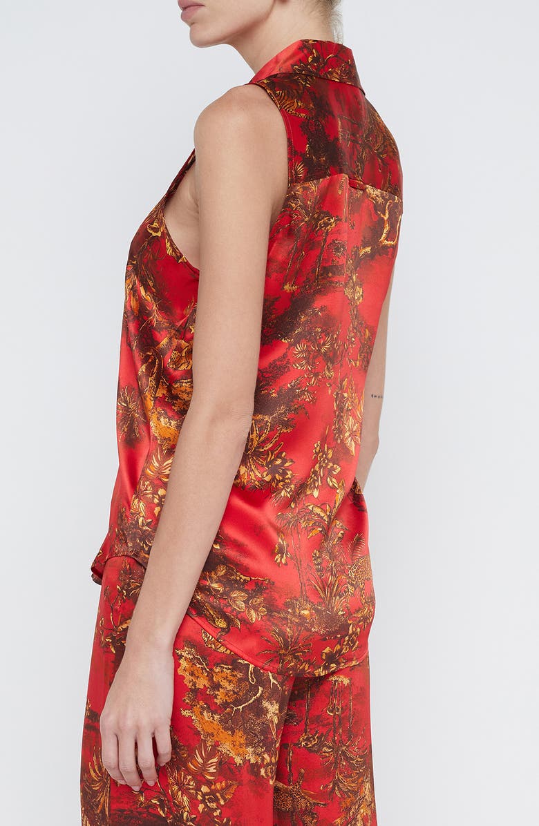 L'AGENCE Emmy Sleeveless Silk Shirt, Alternate, color, High Risk Red Jungle Toile