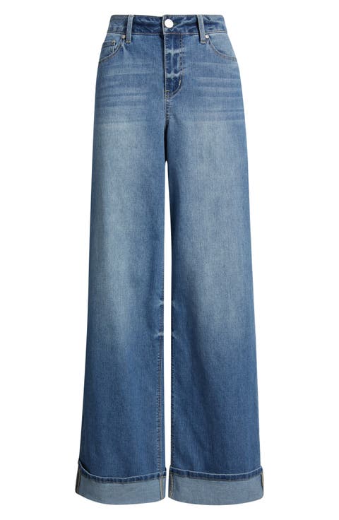 High Waist Cuff Slim Wide Leg Jeans (Kinsley)