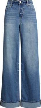 1822 Denim High Waist Cuff Slim Wide Leg Jeans