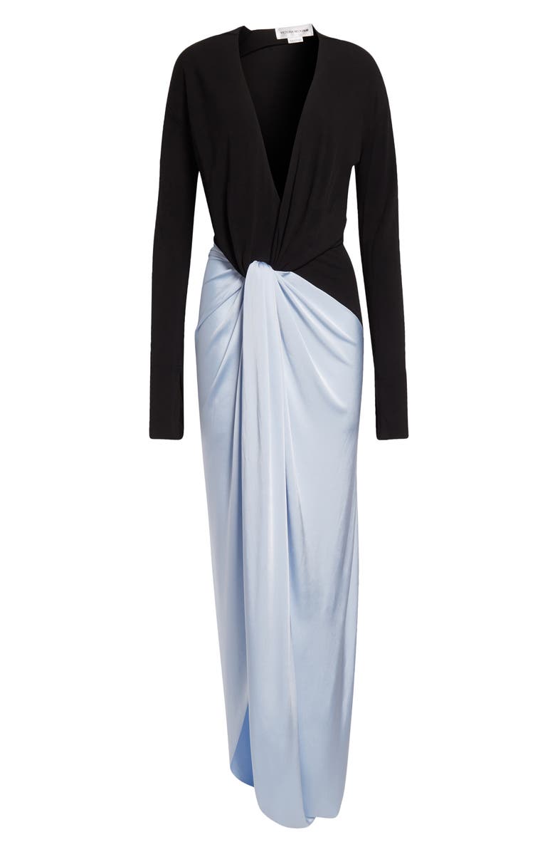 Victoria Beckham Two-Tone Long Sleeve Knot Detail Jersey Gown, Alternate, color,